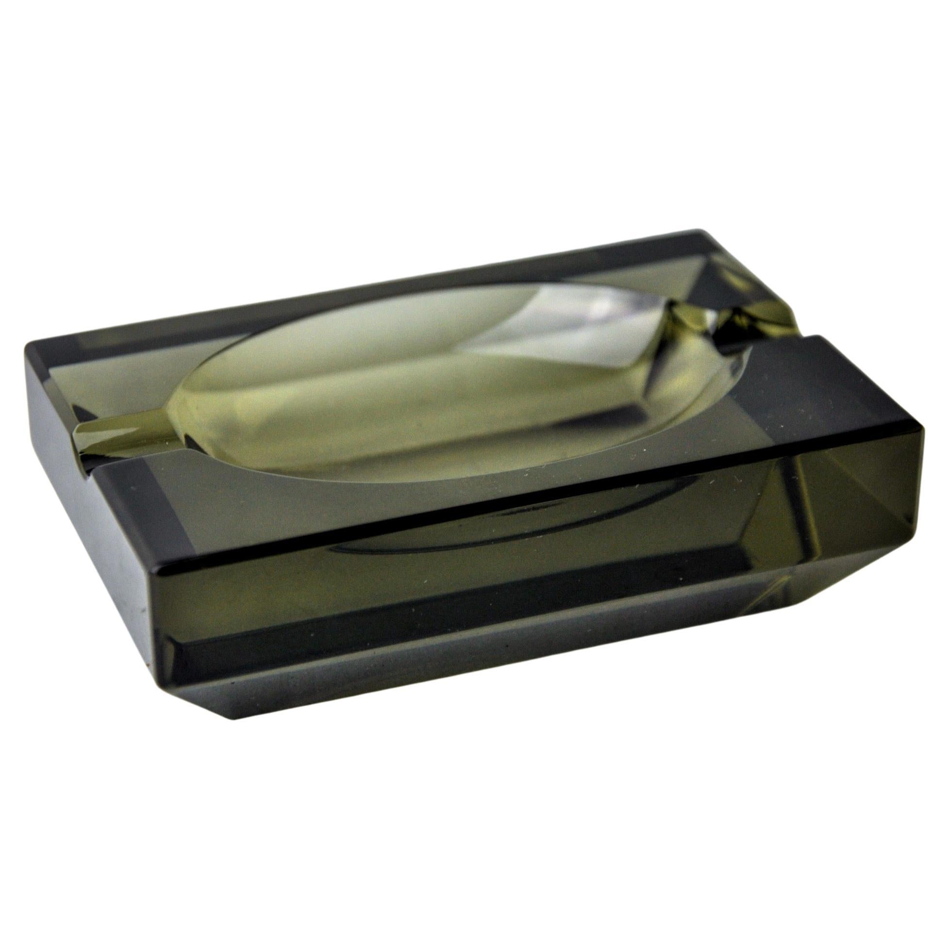 Black beveled ashtray by Antonio Imperatore, murano glass, Italy, 1970 For Sale