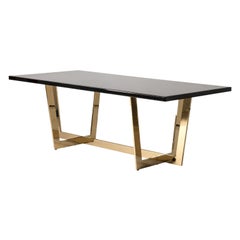 Black Bevelled Glass and Gild Metal Rectangular Dining Table