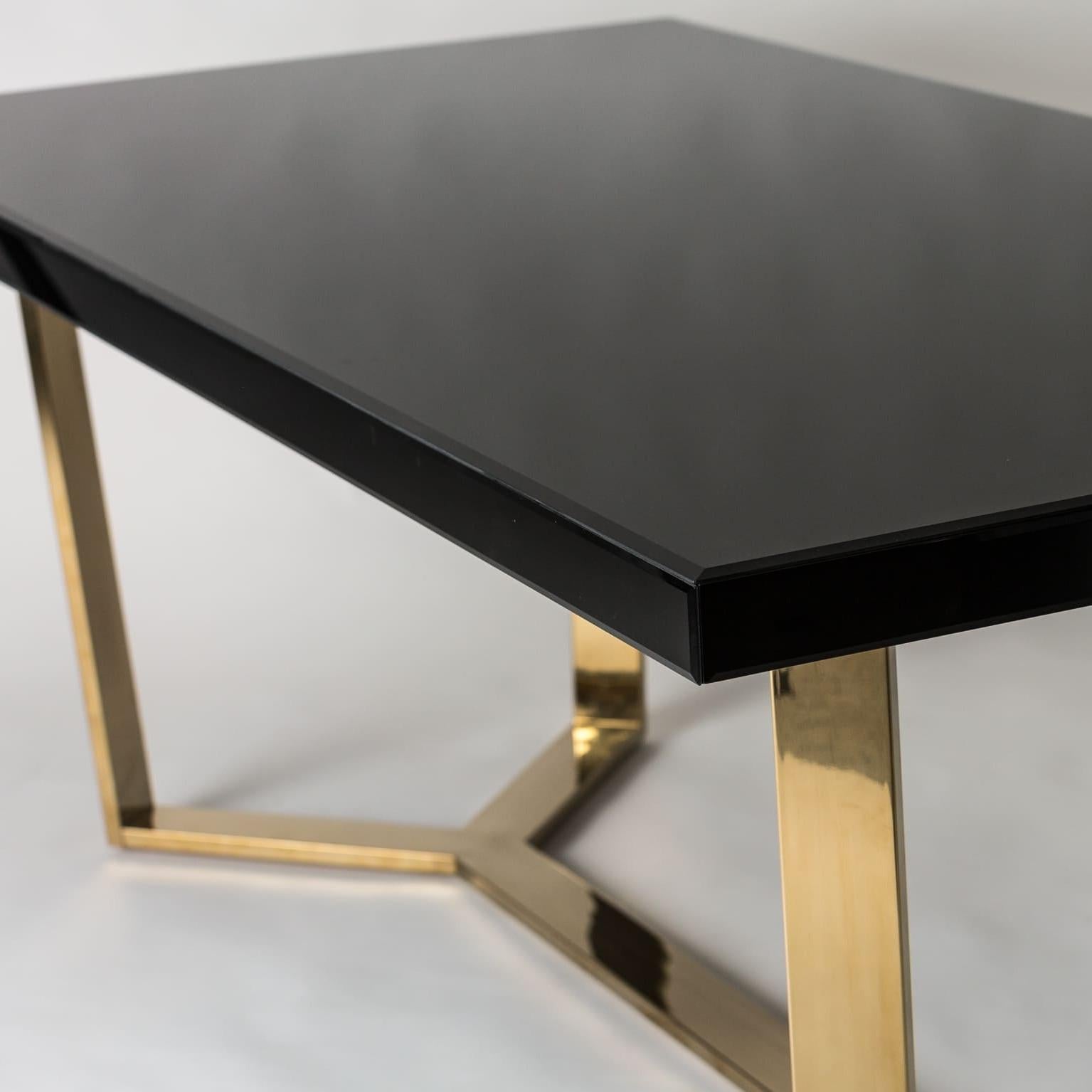 Bevelled and black mirrored glass tray with gilded metal base rectangular dining table; sophisticated and sparkling, you can use it as a desk too!