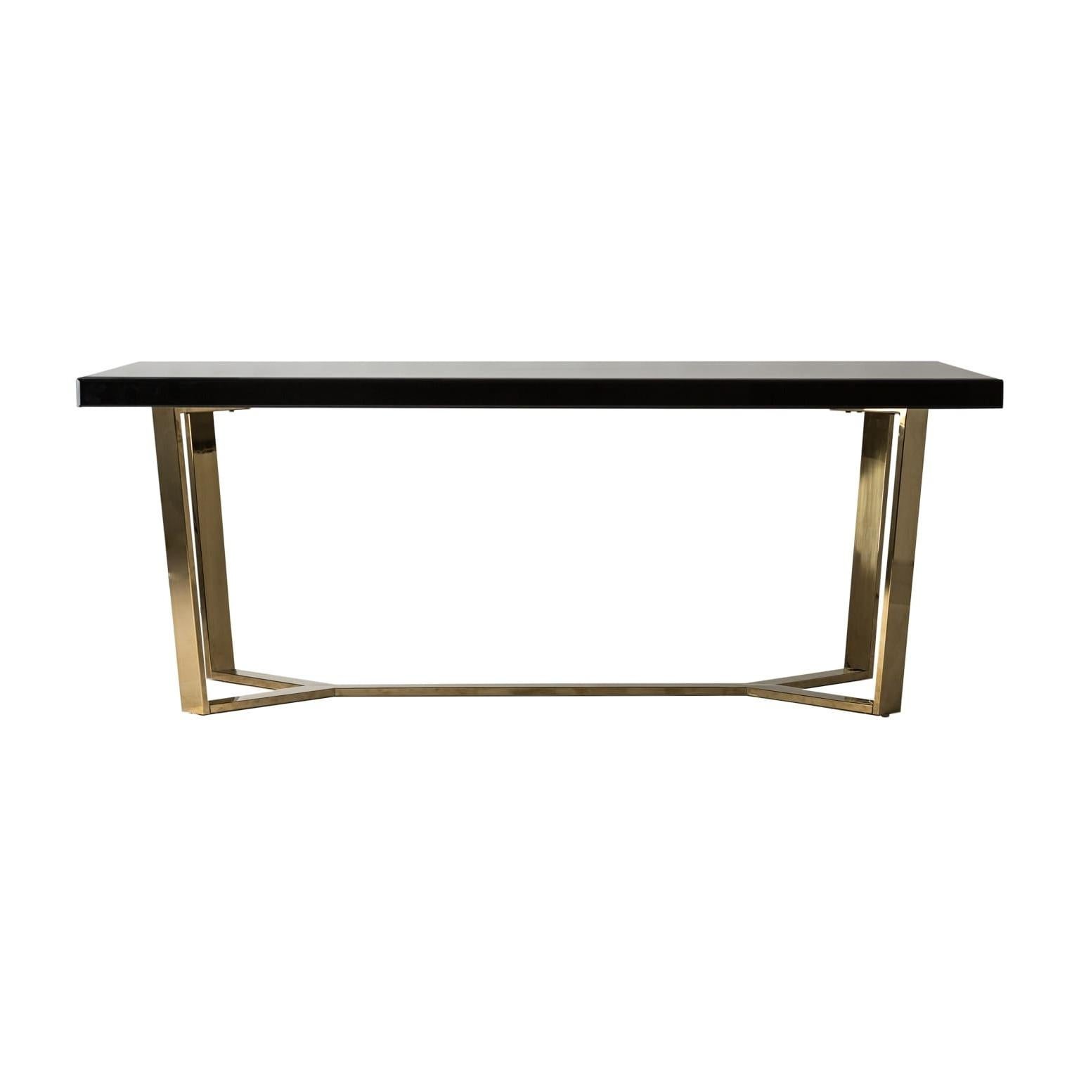Modern Black Bevelled Glass Tray with Gilded Metal Base Rectangular Table