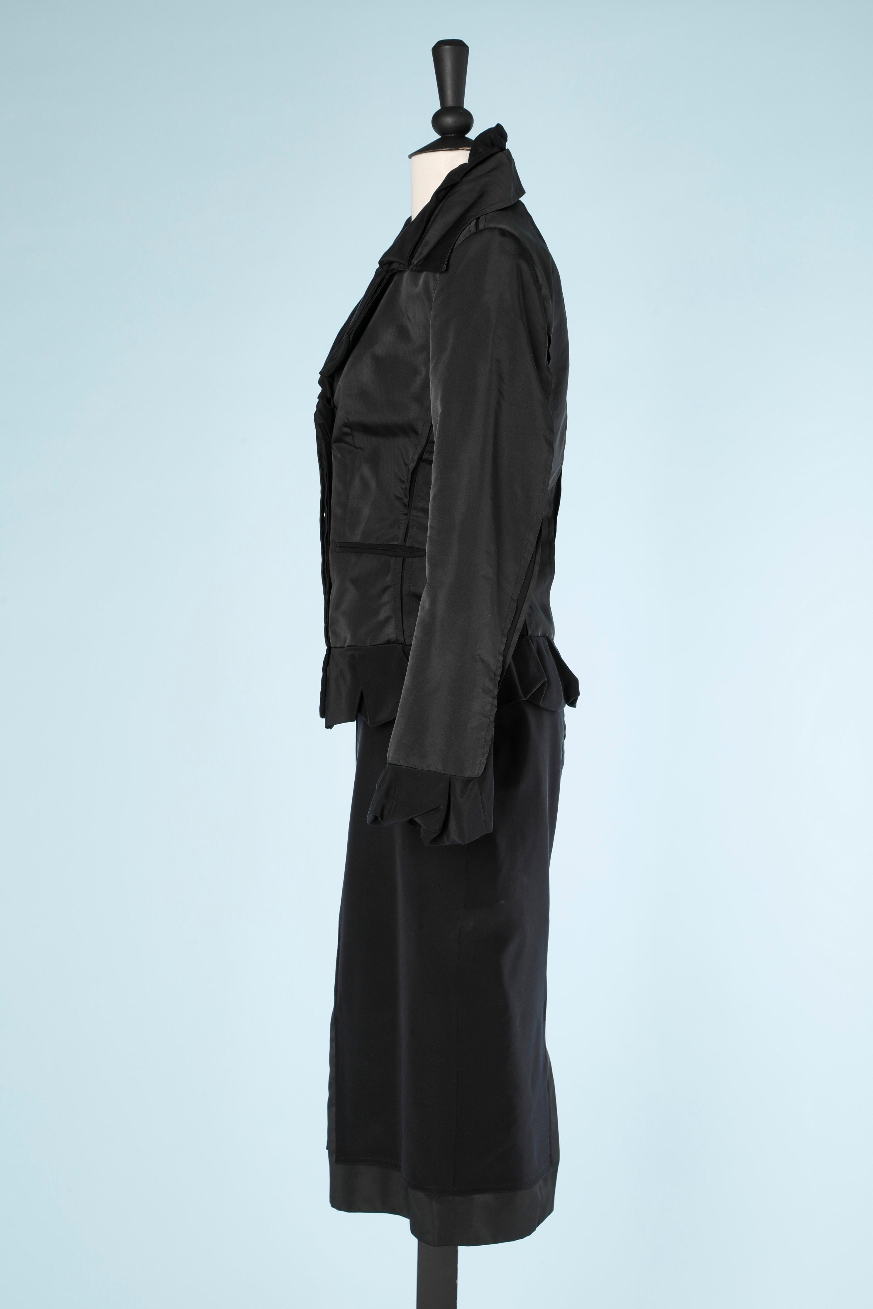 Black bi-material skirt suit Yves Saint Laurent Rive Gauche For Sale 3