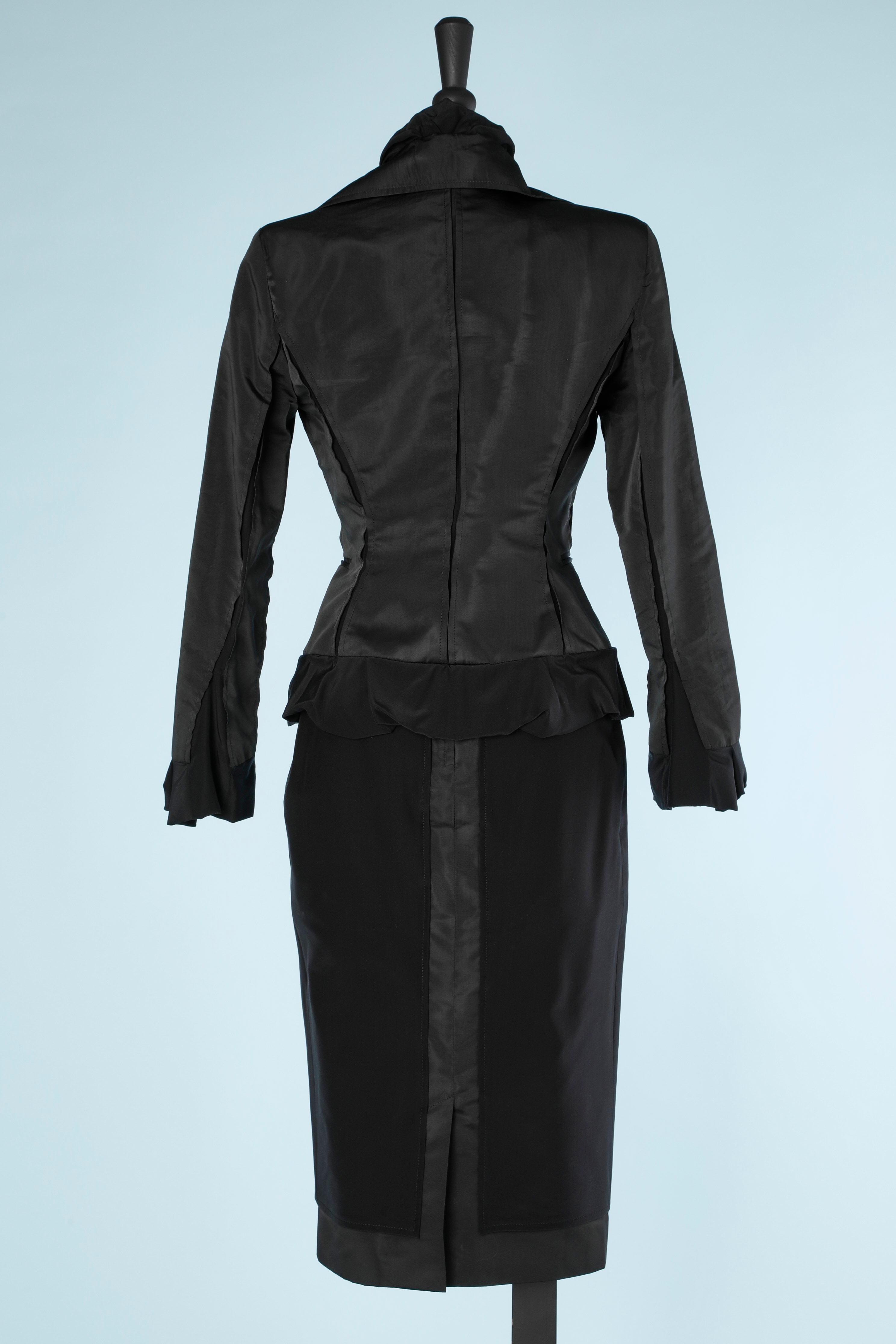 Black bi-material skirt suit Yves Saint Laurent Rive Gauche For Sale 4