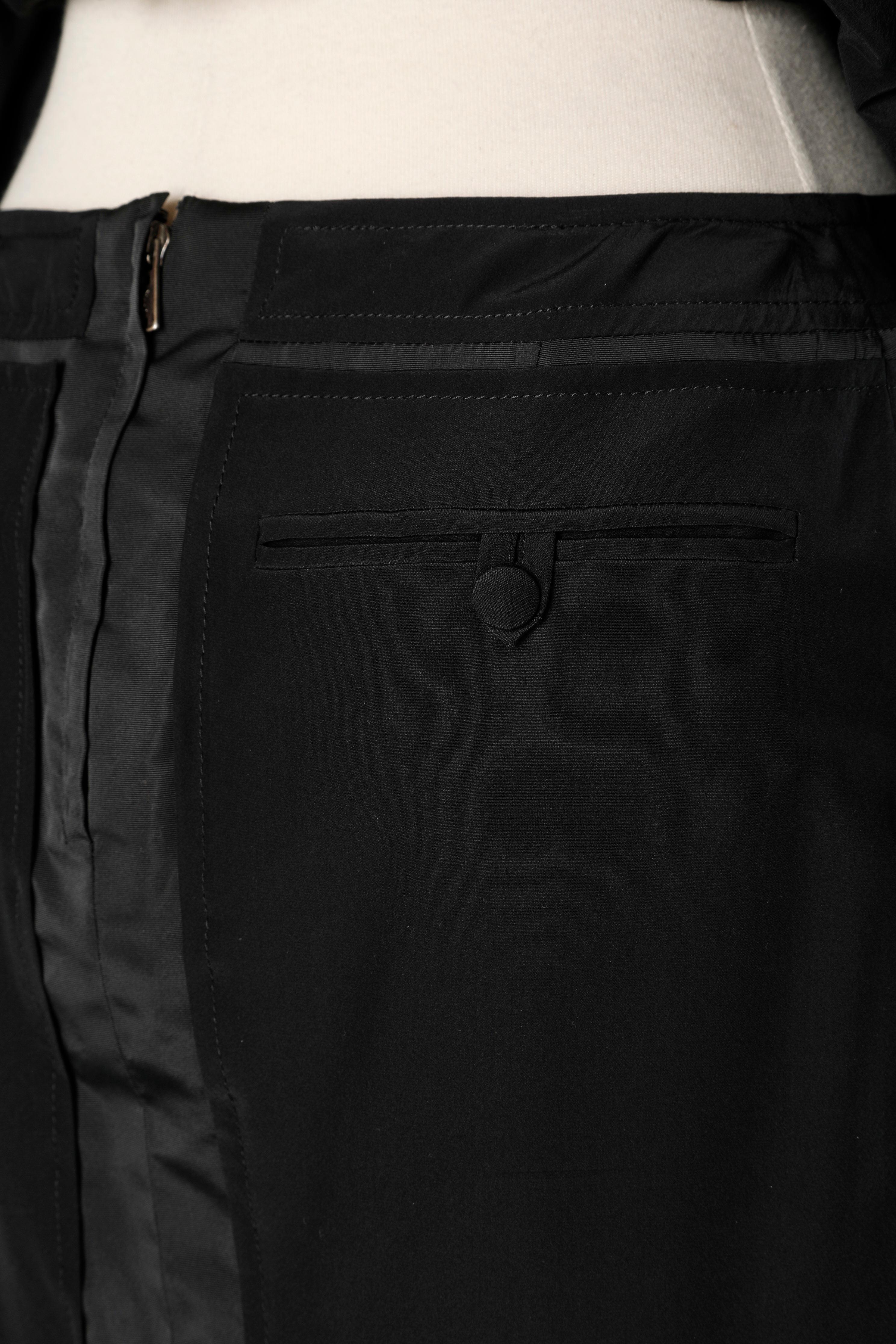 Black bi-material skirt suit Yves Saint Laurent Rive Gauche For Sale 5
