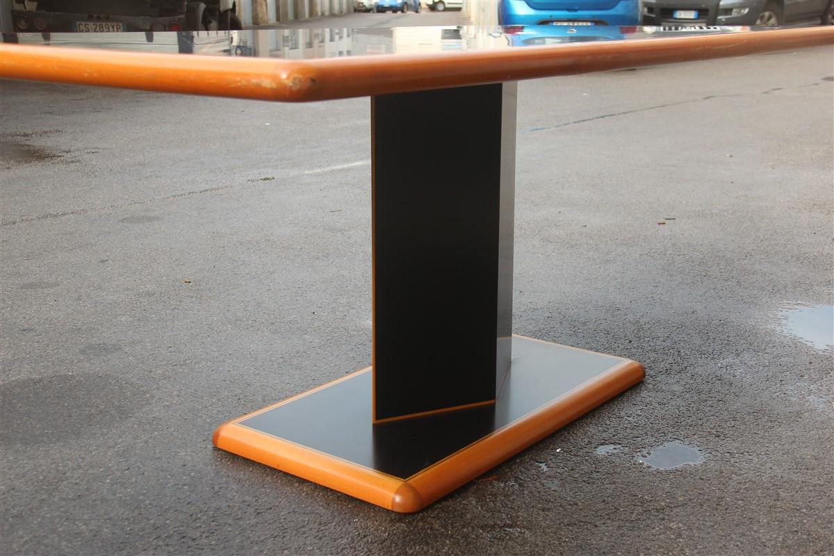 Black Big Rectangular Table and Natural Wood Rhombus Base Laminate 1970 Maple For Sale 5