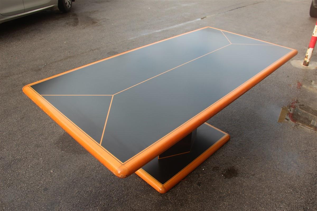 Black Big Rectangular Table and Natural Wood Rhombus Base Laminate 1970 Maple For Sale 6