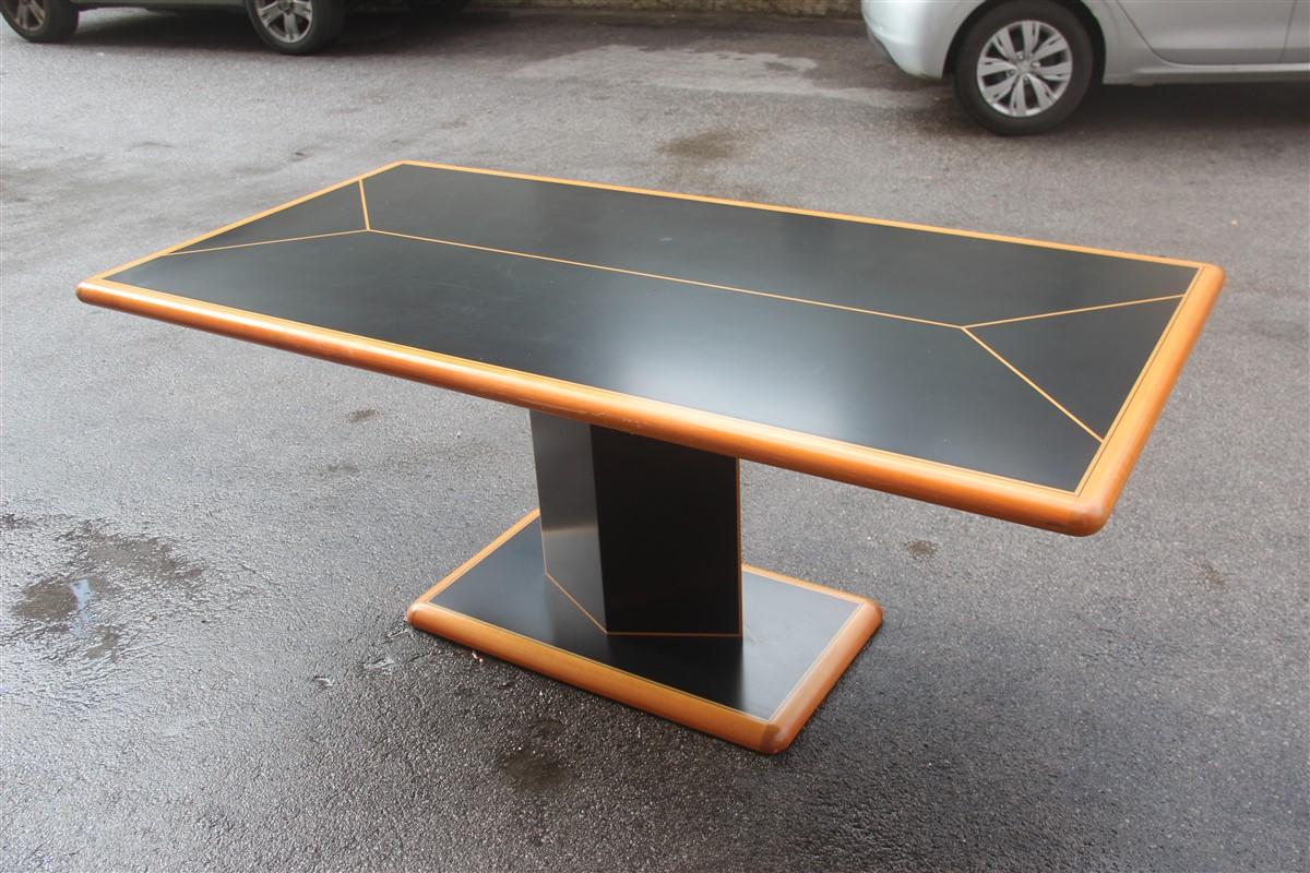 Black Big Rectangular Table and Natural Wood Rhombus Base Laminate 1970 Maple For Sale 7