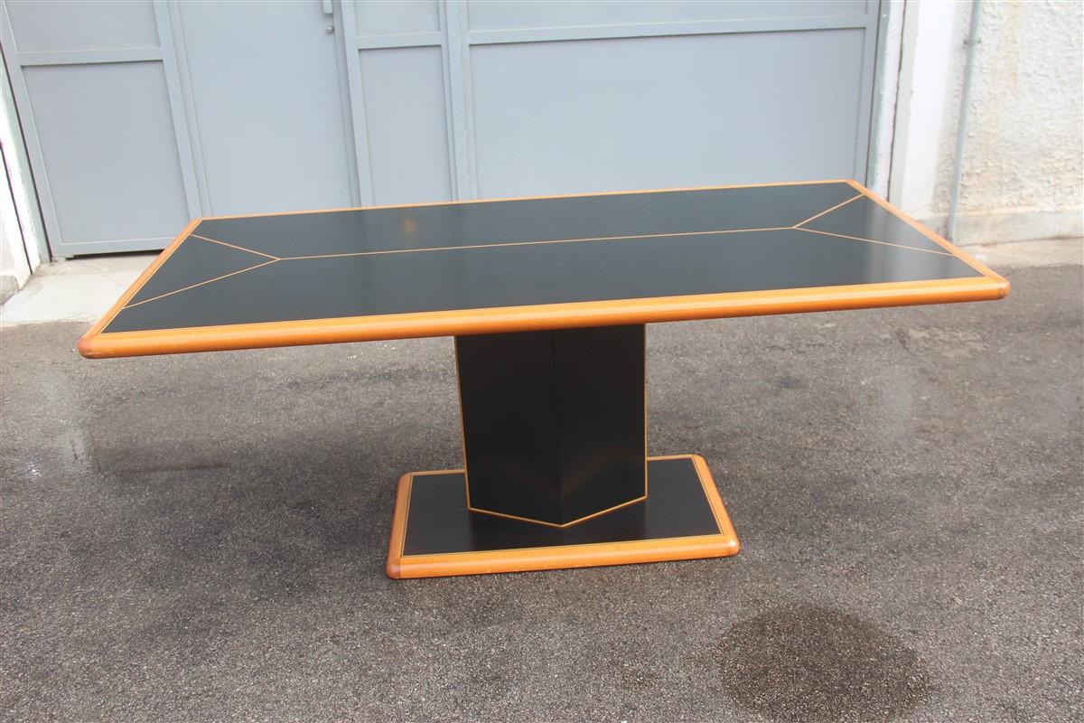 Black Big Rectangular Table and Natural Wood Rhombus Base Laminate 1970 Maple For Sale 8