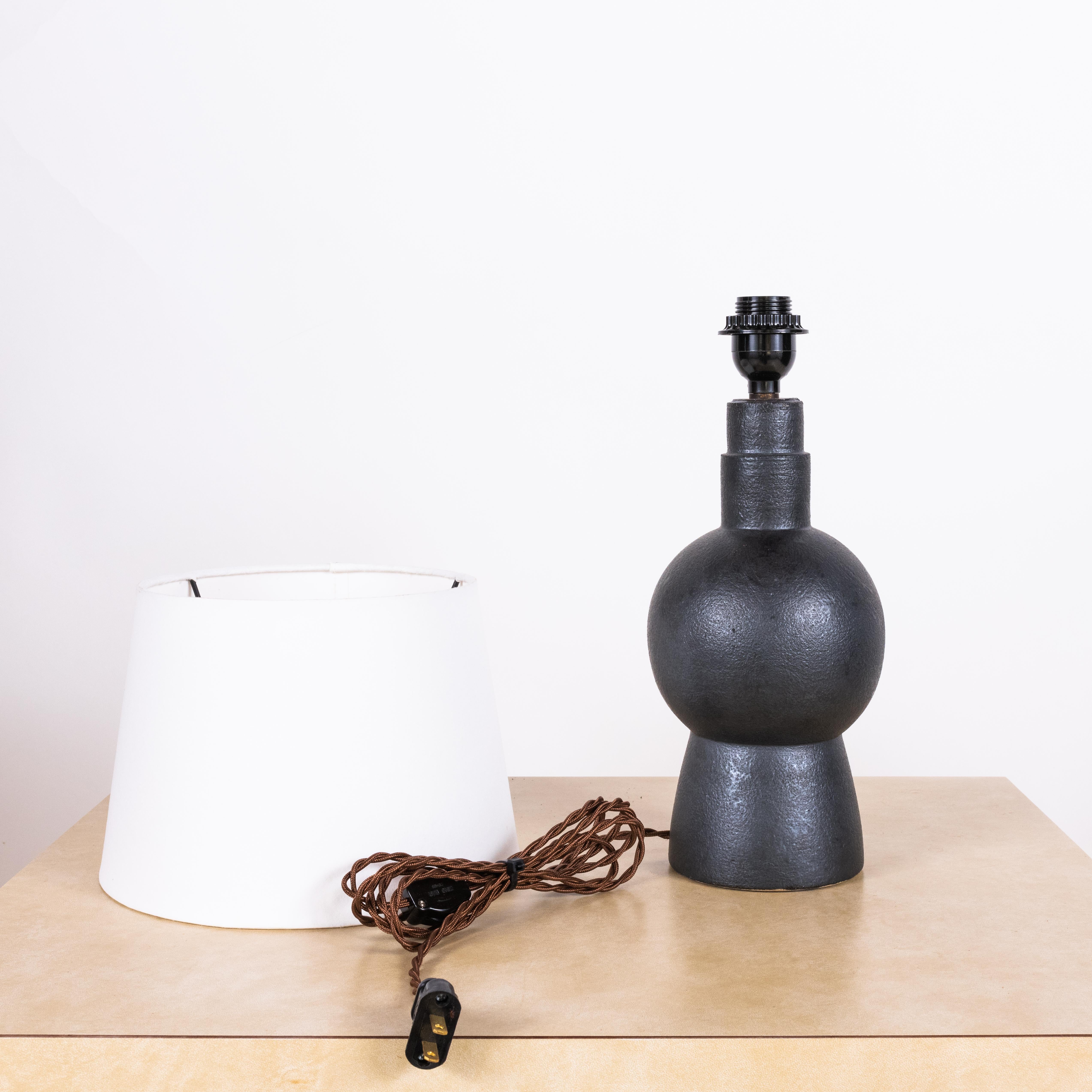 Glazed Black 'Bilboquet' Stoneware Lamp by Design Frères For Sale