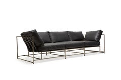 Canapé en cuir de bison noir et nickel antique