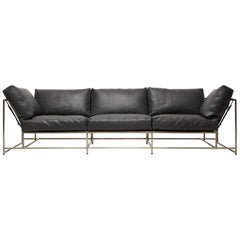 Sofa aus schwarzem Bisonleder und antikem Nickel