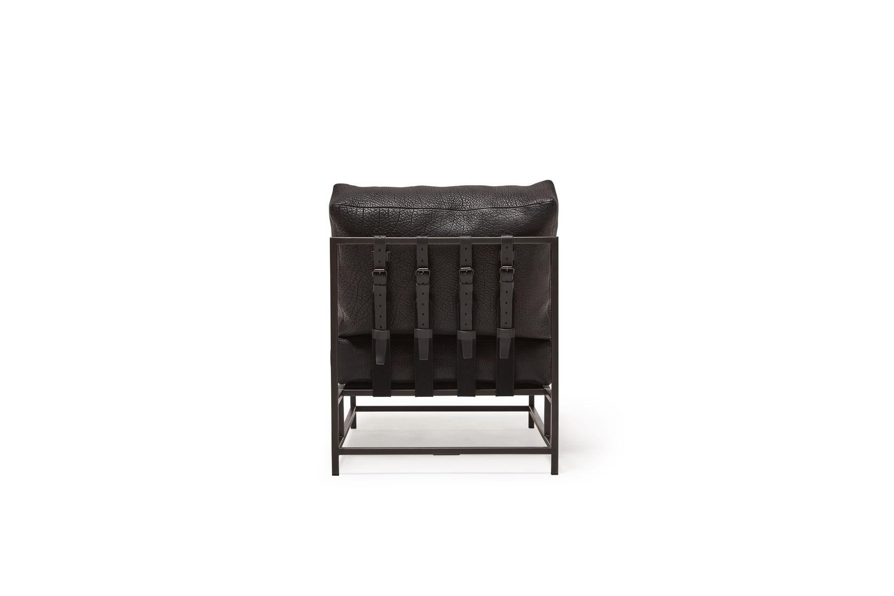 Black Bison Leather & Blackened Steel Chair In New Condition For Sale In Los Angeles, CA