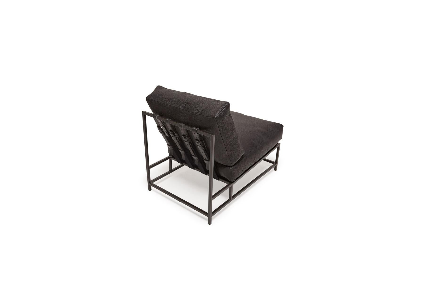 Contemporary Black Bison Leather & Blackened Steel Chair For Sale