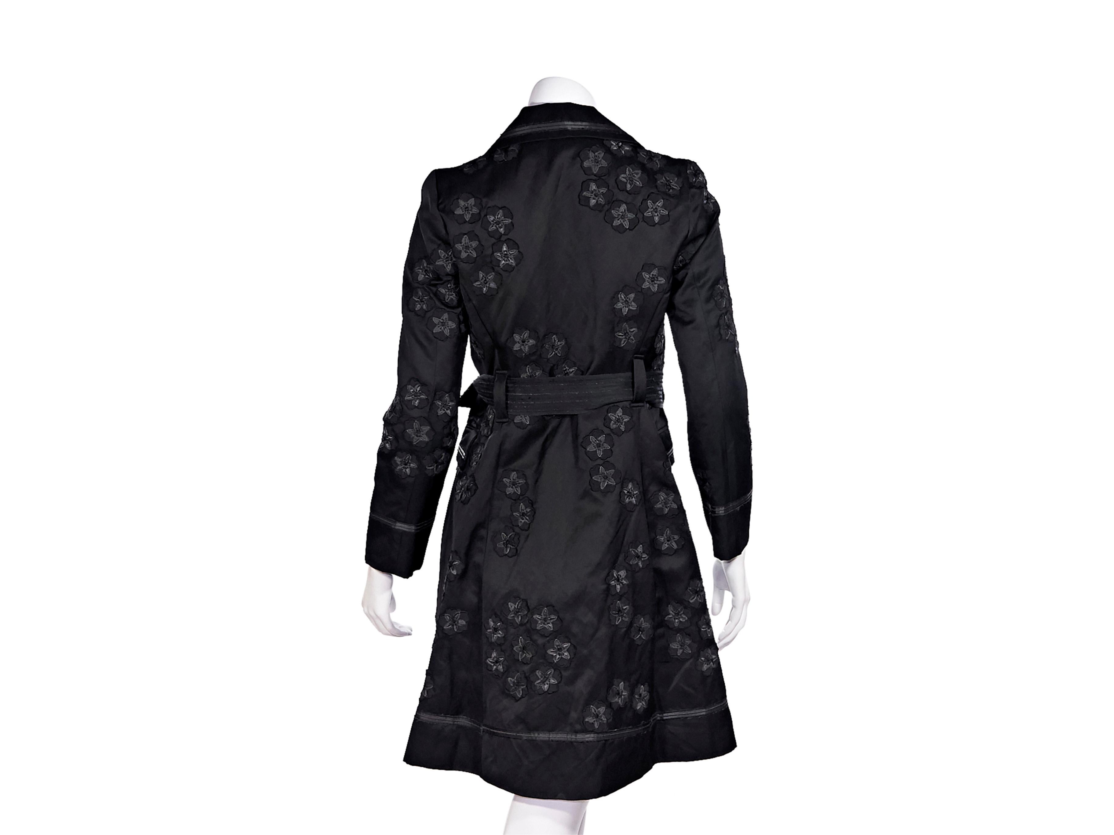 Black Biya Floral Linen-Blend Trench Coat In Good Condition In New York, NY