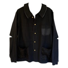 Black Blazer Jacket Embellished Rhinestone Silk Tweed One of a kind J Dauphin