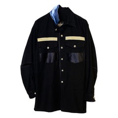 Black Blazer Jacket Military Braid Blue Silk Silver Buttons J Dauphin