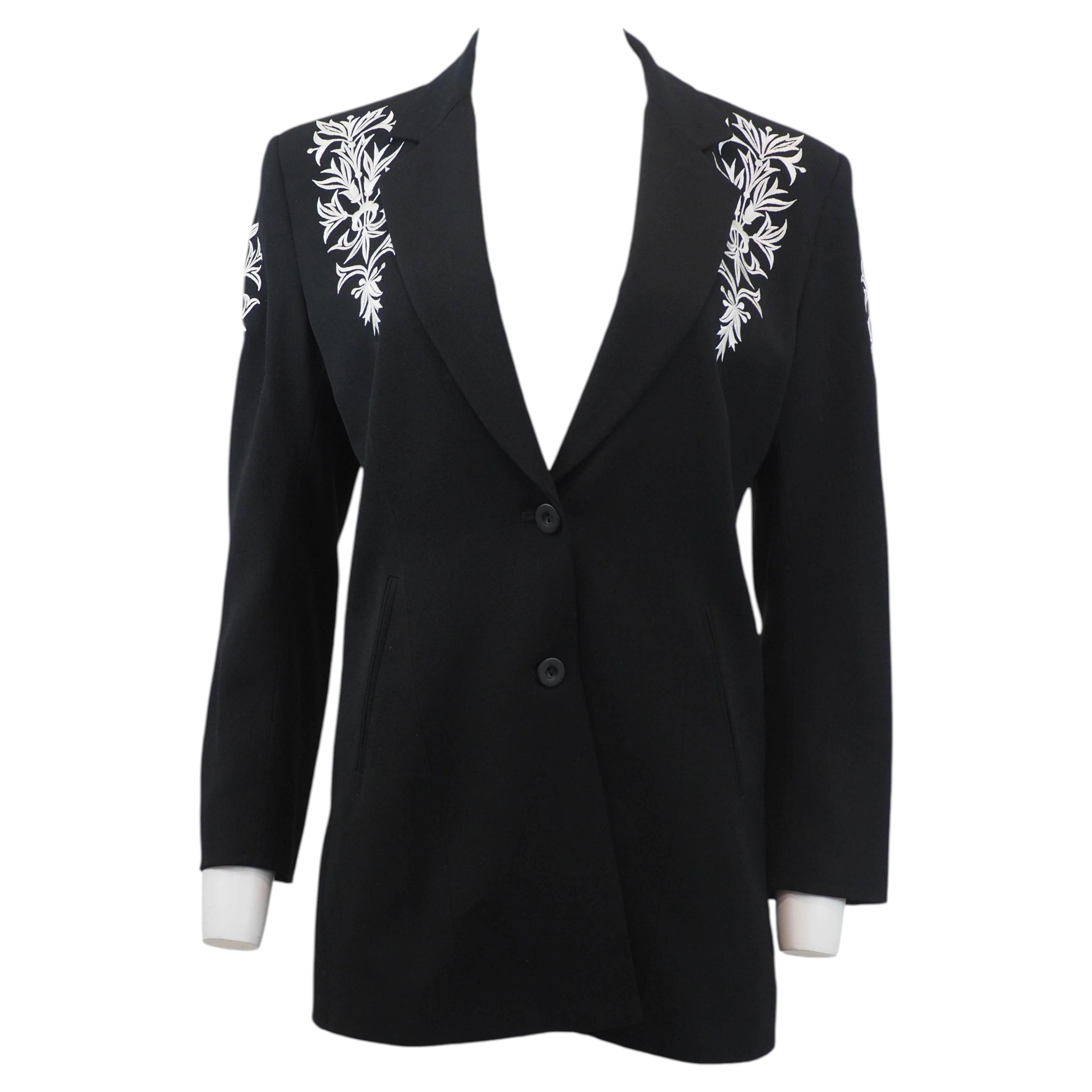Black Blazer With White Shoulder Embroidery