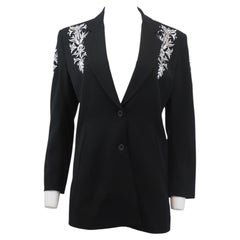 Black Blazer With White Shoulder Embroidery