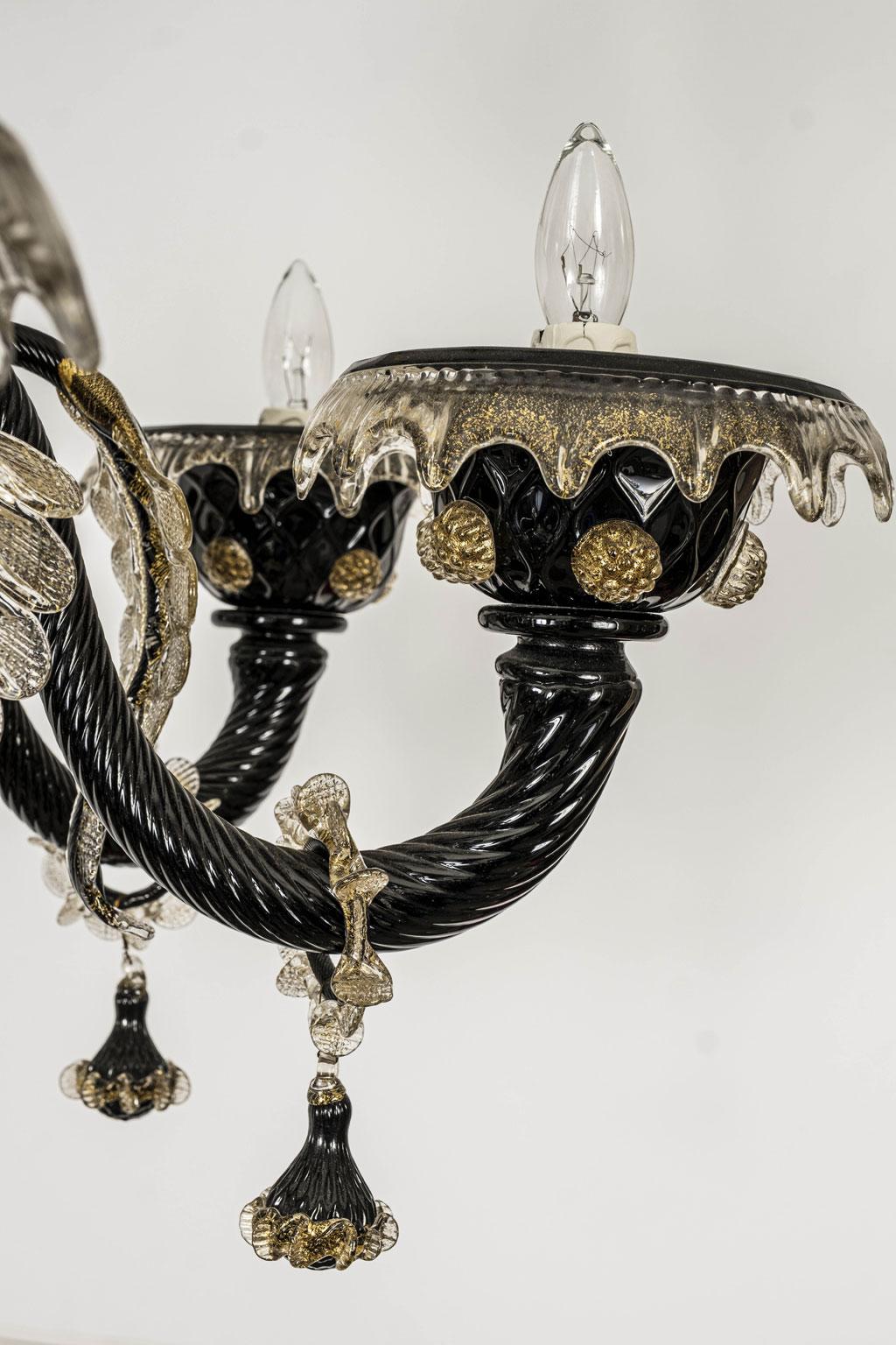 Late 20th Century Vintage Black Blown Glass Murano Chandelier For Sale