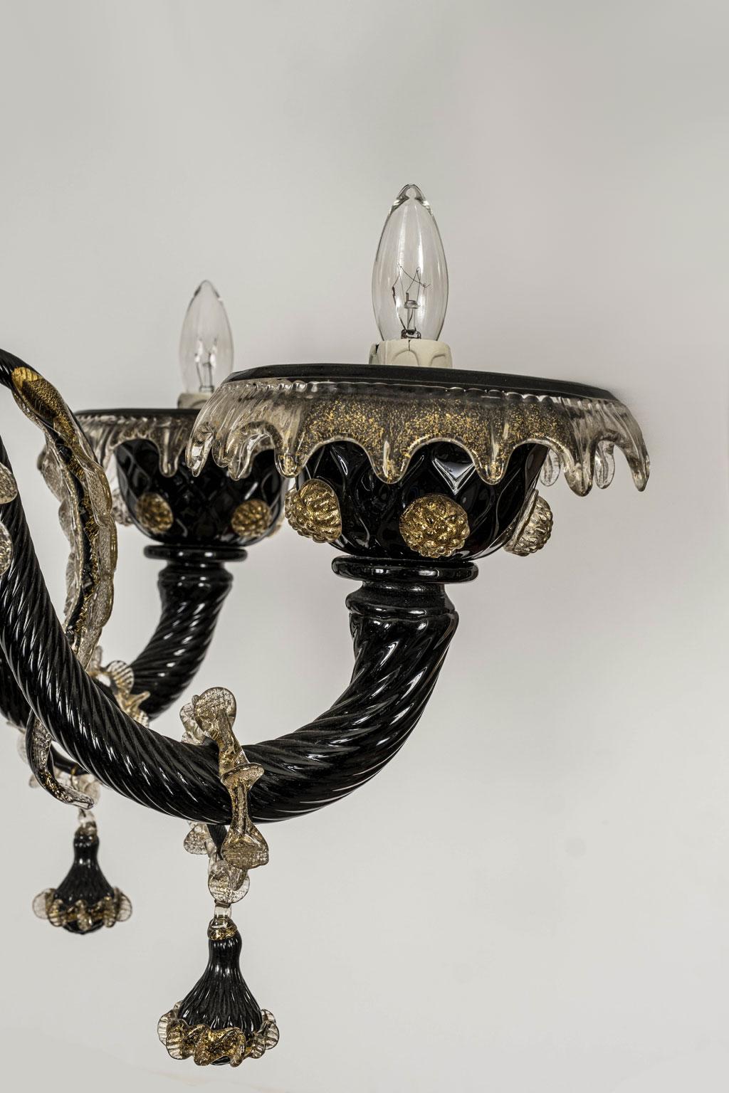 Vintage Black Blown Glass Murano Chandelier For Sale 1