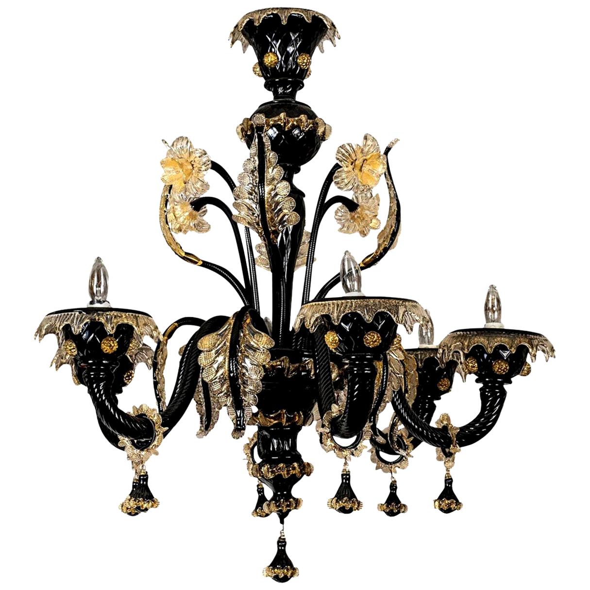 Vintage Black Blown Glass Murano Chandelier For Sale 5