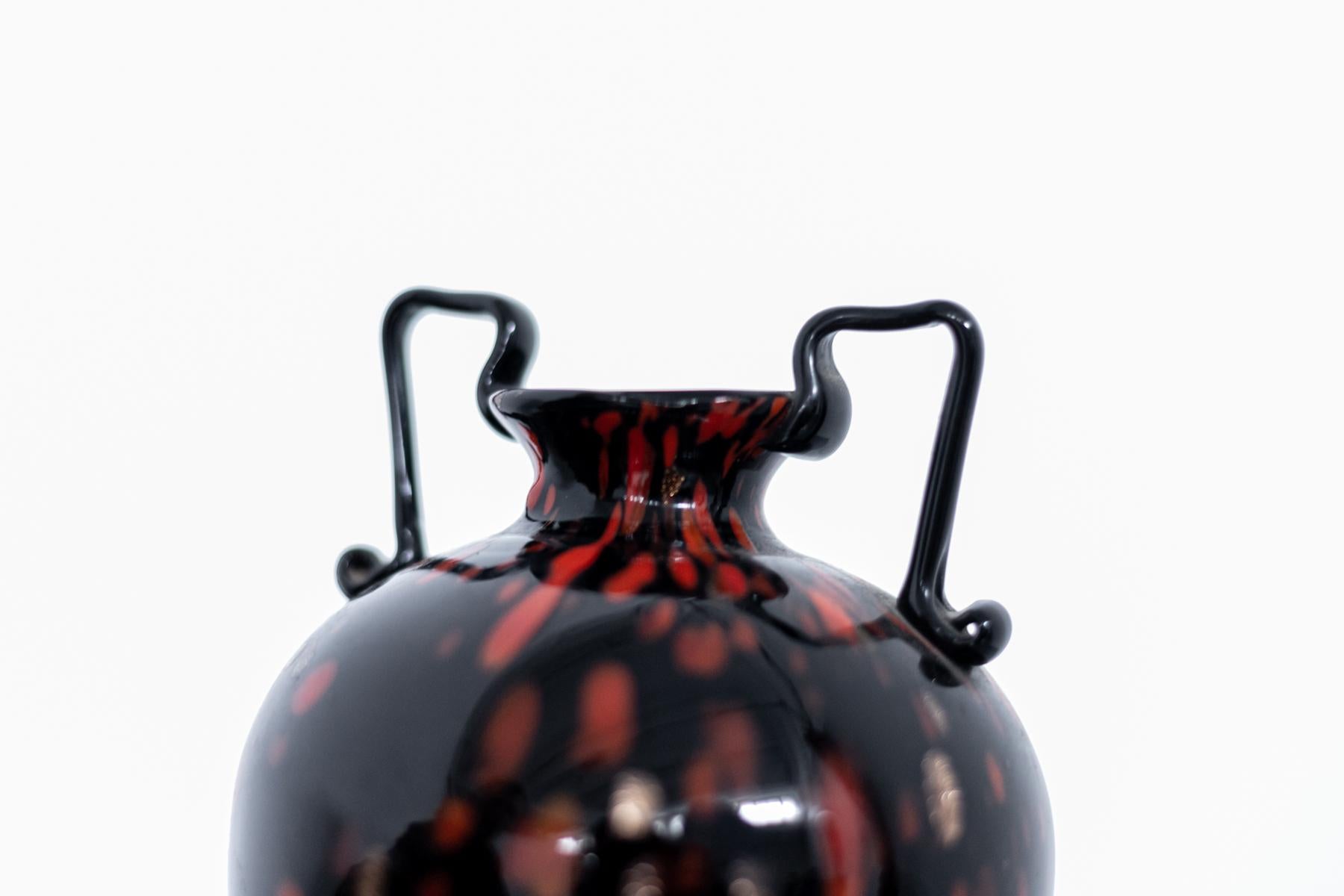 Mid-Century Modern Black Blown Murano Glass Vase by Fratelli Toso, 1930s