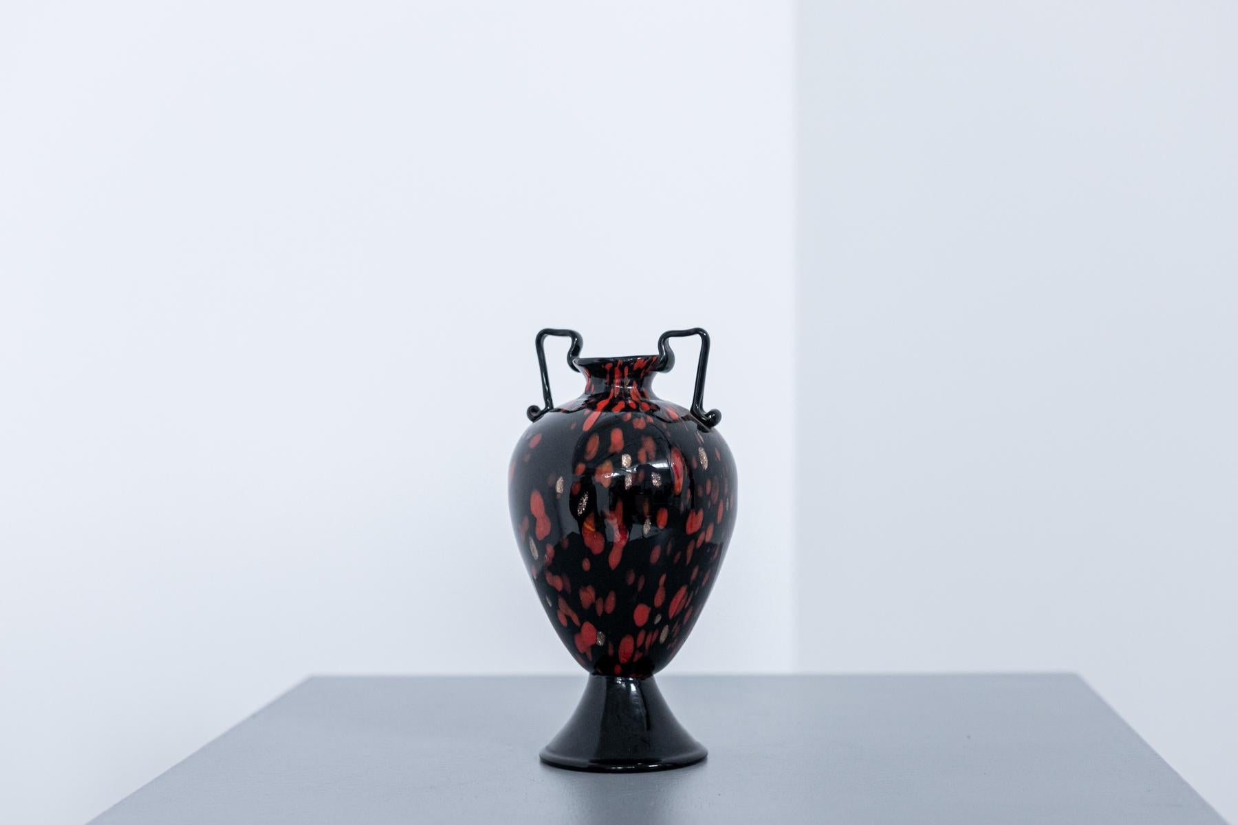 Black Blown Murano Glass Vase by Fratelli Toso, 1930s 1