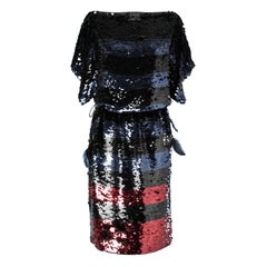 Vestido de lentejuelas negro, azul y burdeos Louis Vuitton