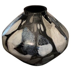 Black, Blue and Cream Patterned Glass Vase, China, Contemporary