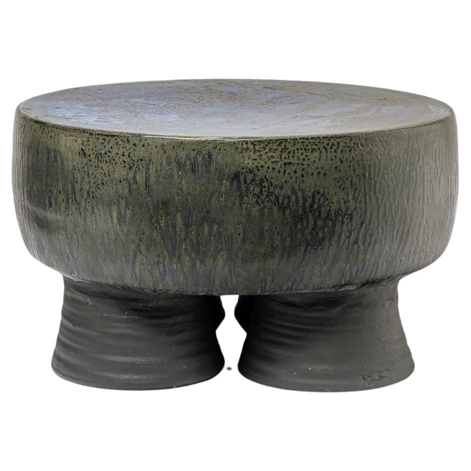 Black/blue and grey/green glazed ceramic stool or coffee table by Mia Jensen.
