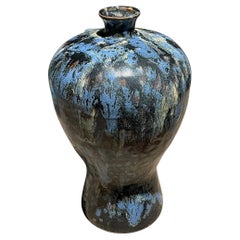 Black, Blue And White Splatter Glaze Curved Shape Vase, China, Contemporary
