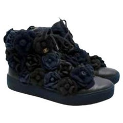 Black & blue Camellia embroidered high top trainers