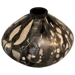Black, Blue, Cream Patterned Glass Vase, China, Contemporary