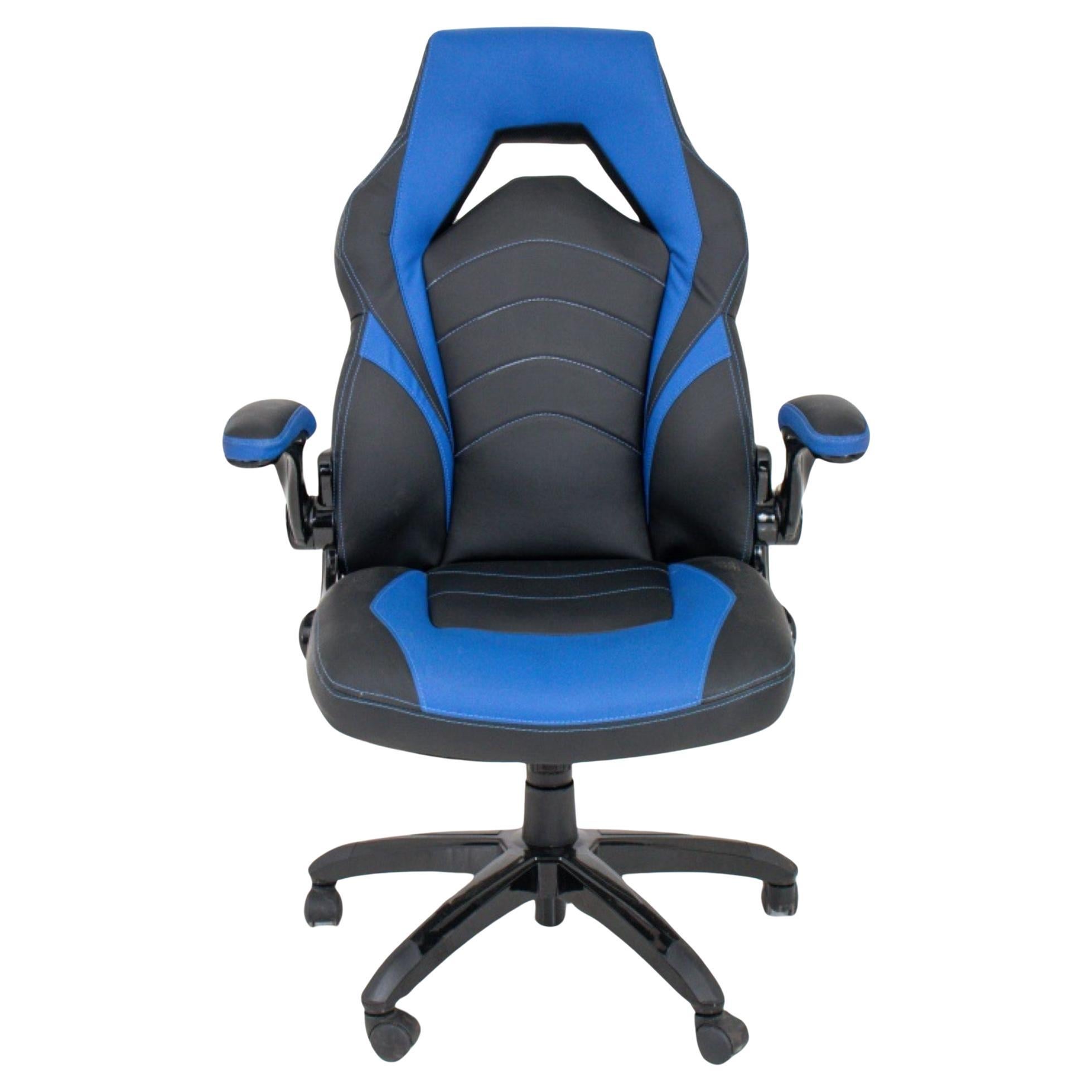 Chaise de bureau de jeu extra large noire et bleue en vente