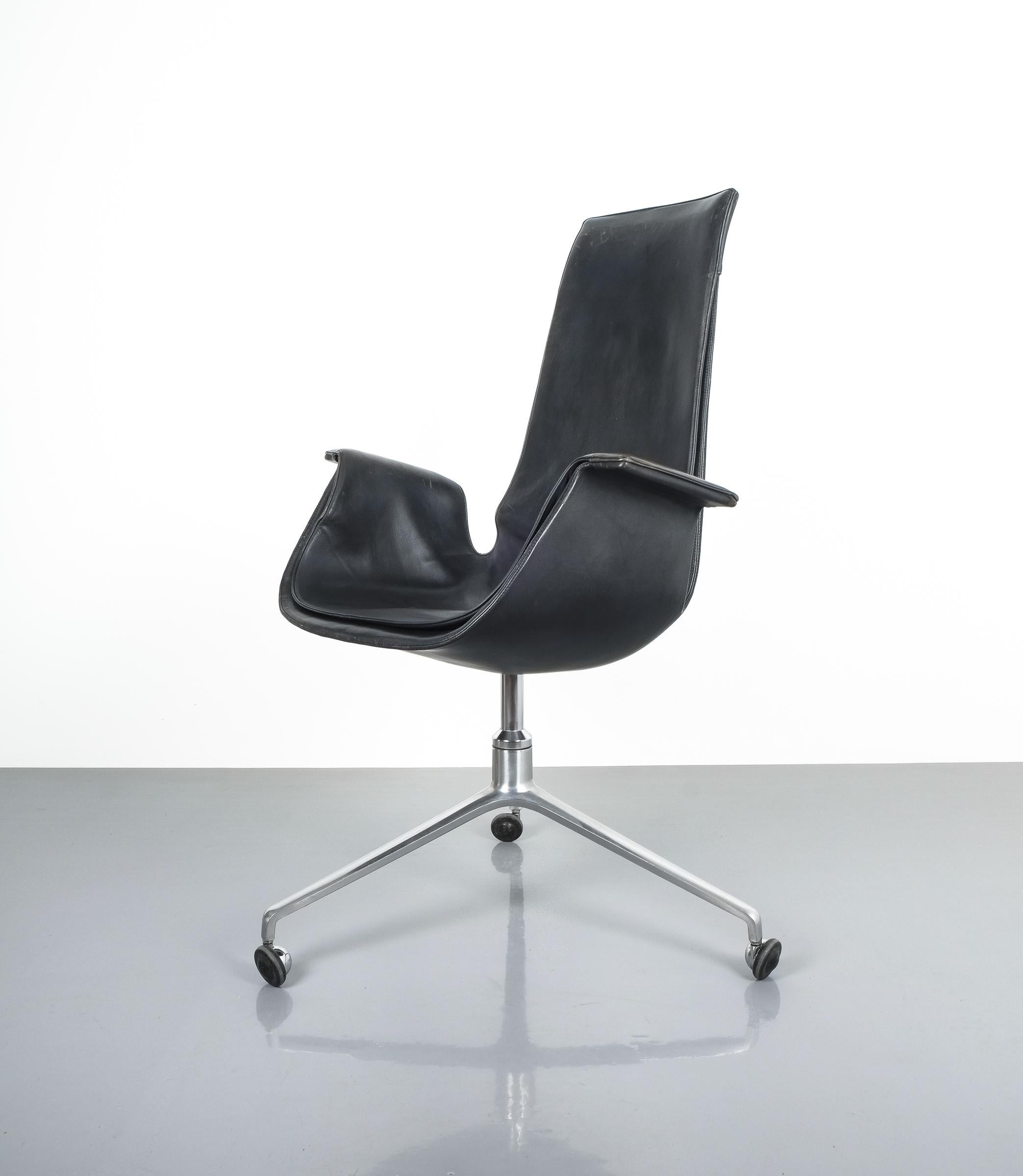Original vintage dark blackish blue leather desk chair (seat height 19.29