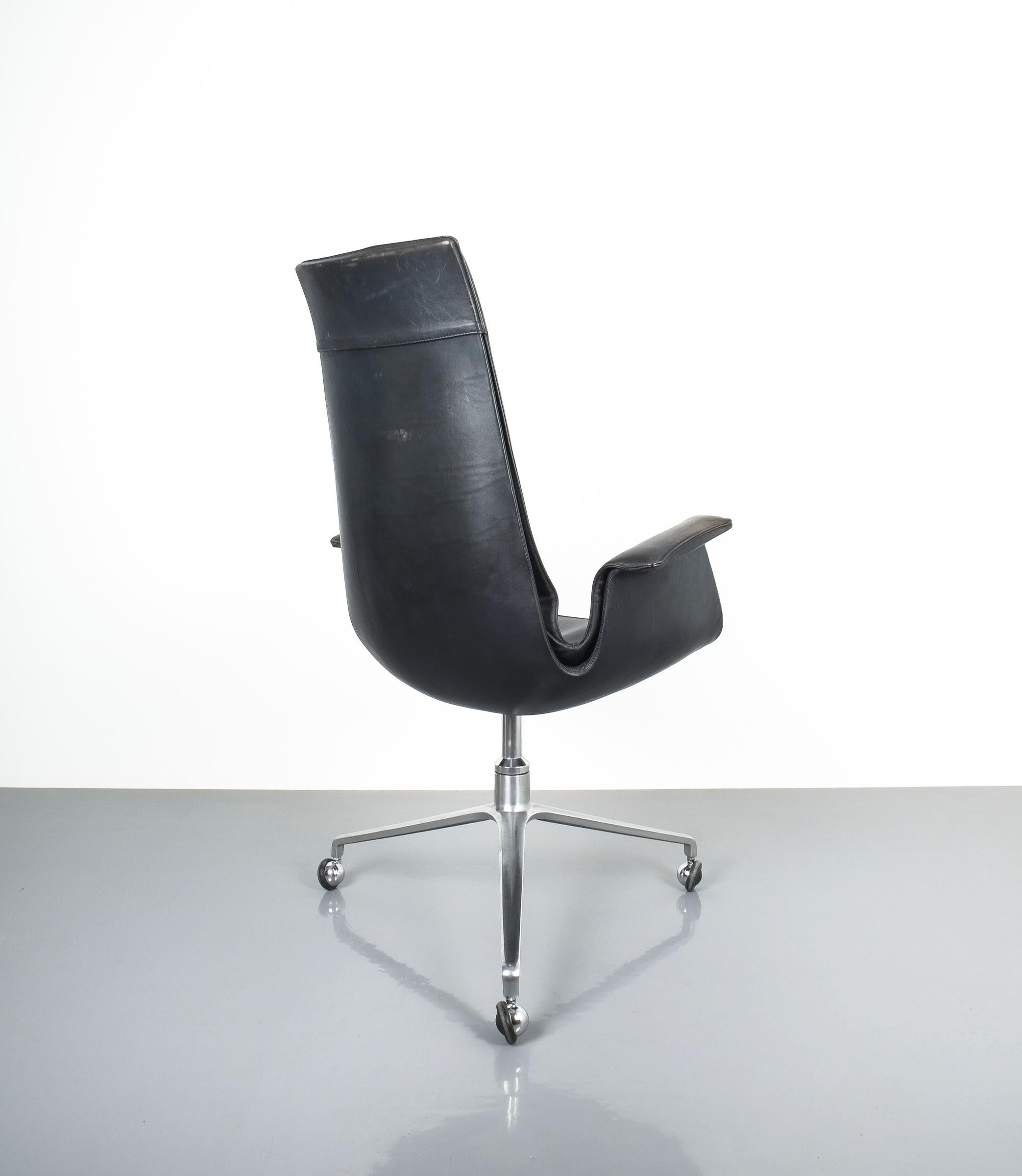 Danish Dark Blue High Back Bird Desk Chair by Fabricius and Kastholm FK 6725, 1964