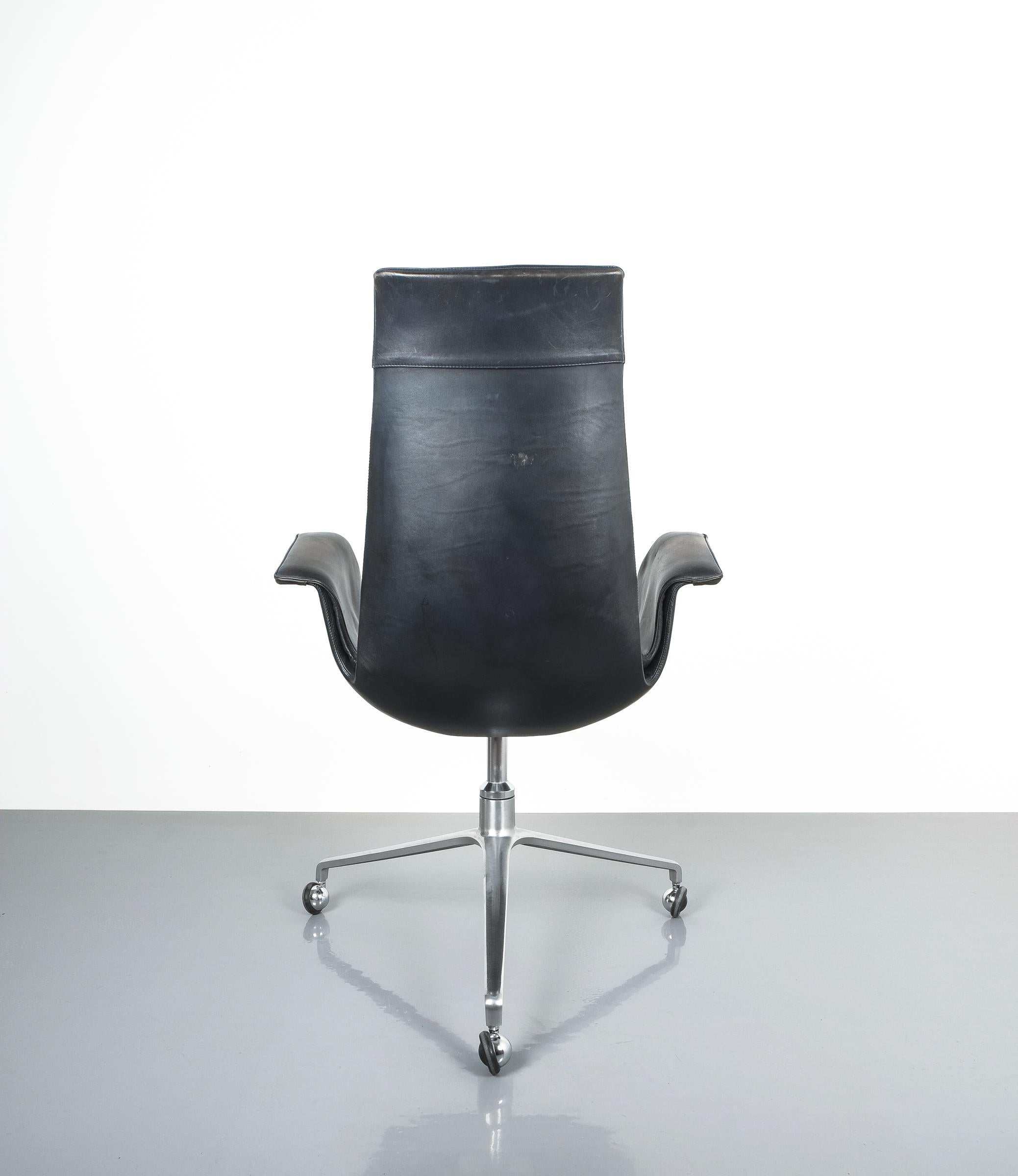Dyed Dark Blue High Back Bird Desk Chair by Fabricius and Kastholm FK 6725, 1964