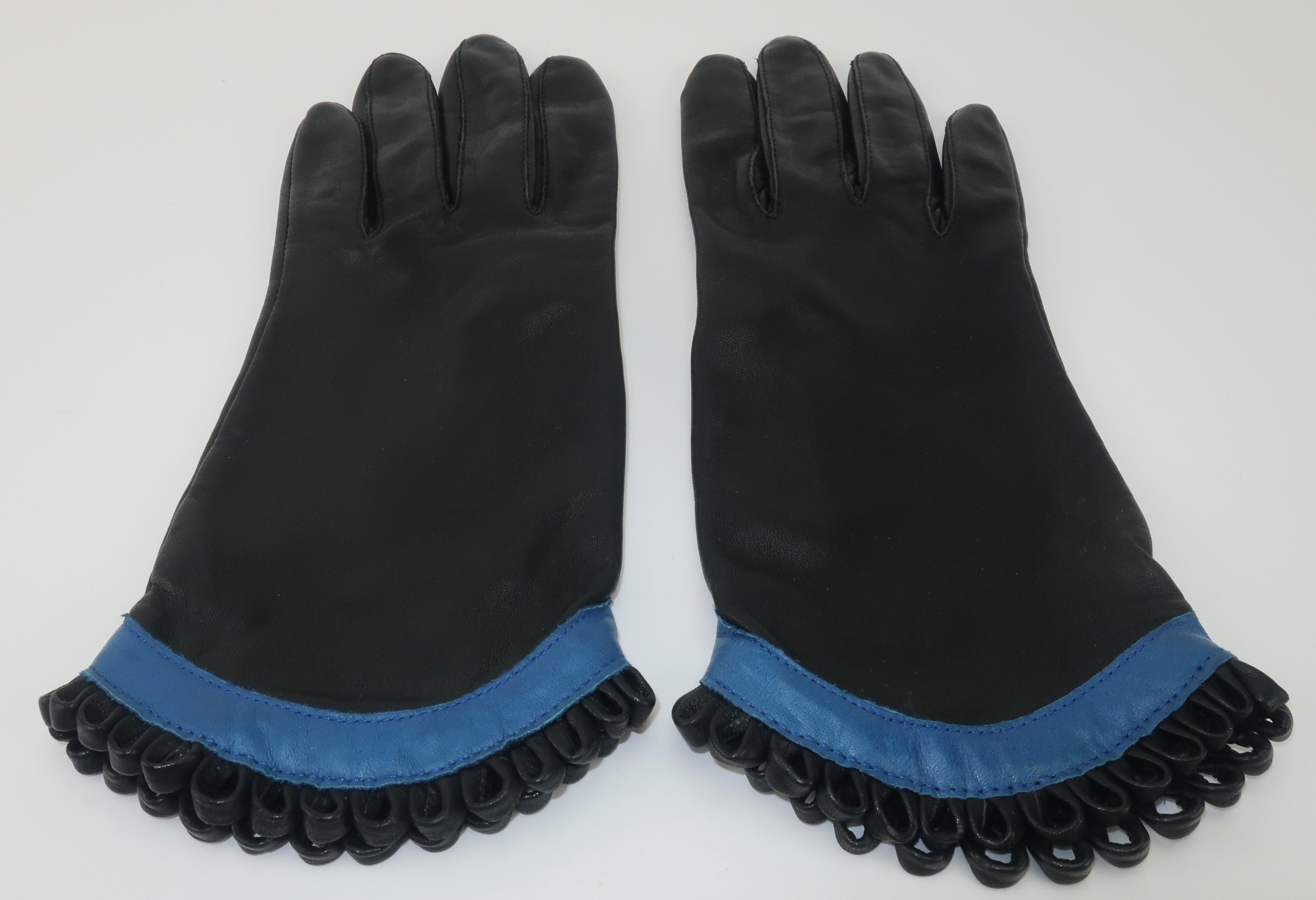 bright blue leather gloves