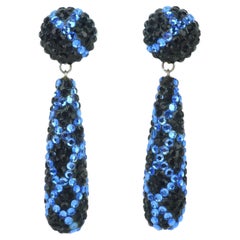 Black & Blue Pave Crystal Drop Earrings Attributed to James Arpad