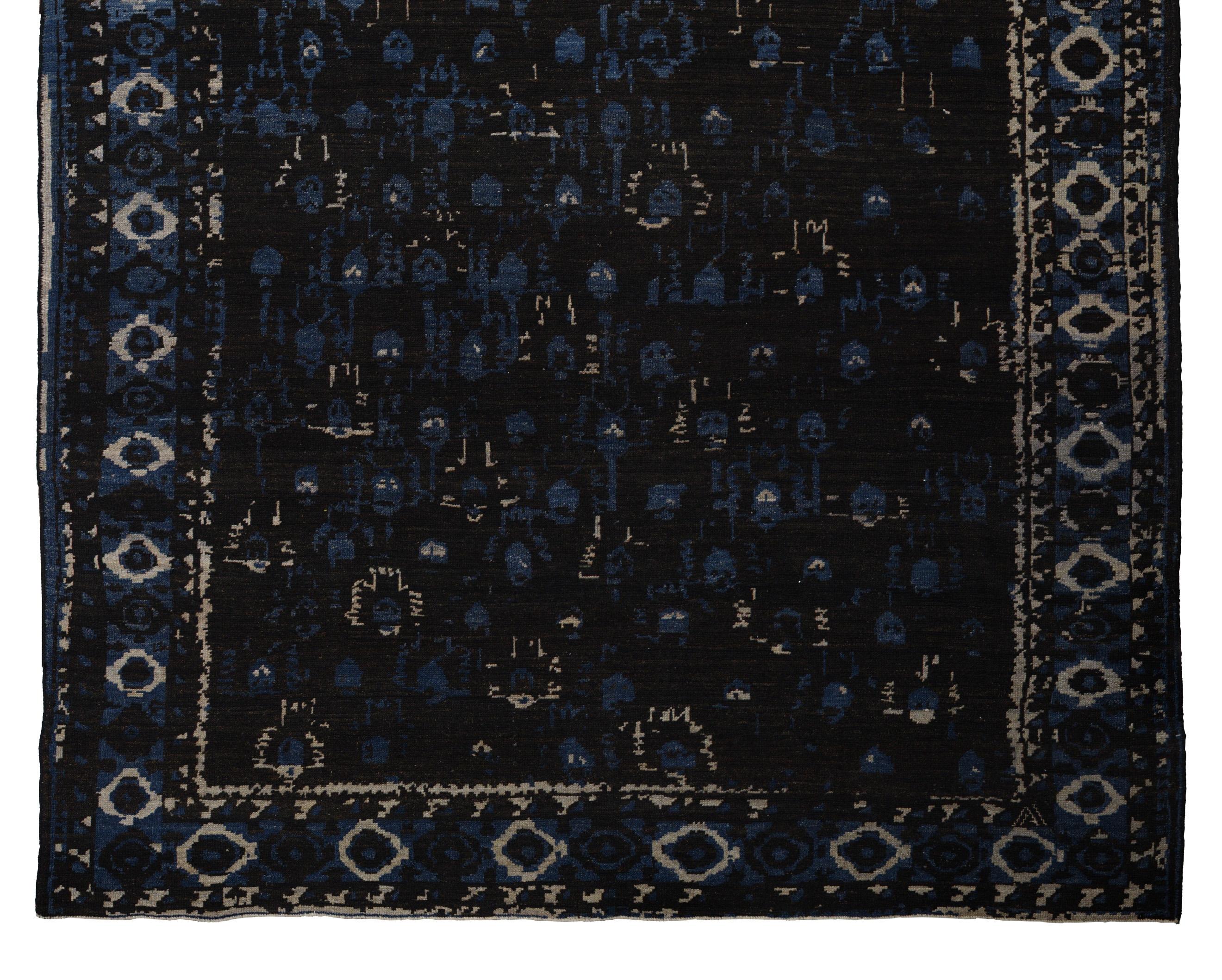 Schwarz Blau Persische Wolle Hand geknüpft Teppich 7 Fuß 4 in x 10 Fuß 9 in (20. Jahrhundert) im Angebot