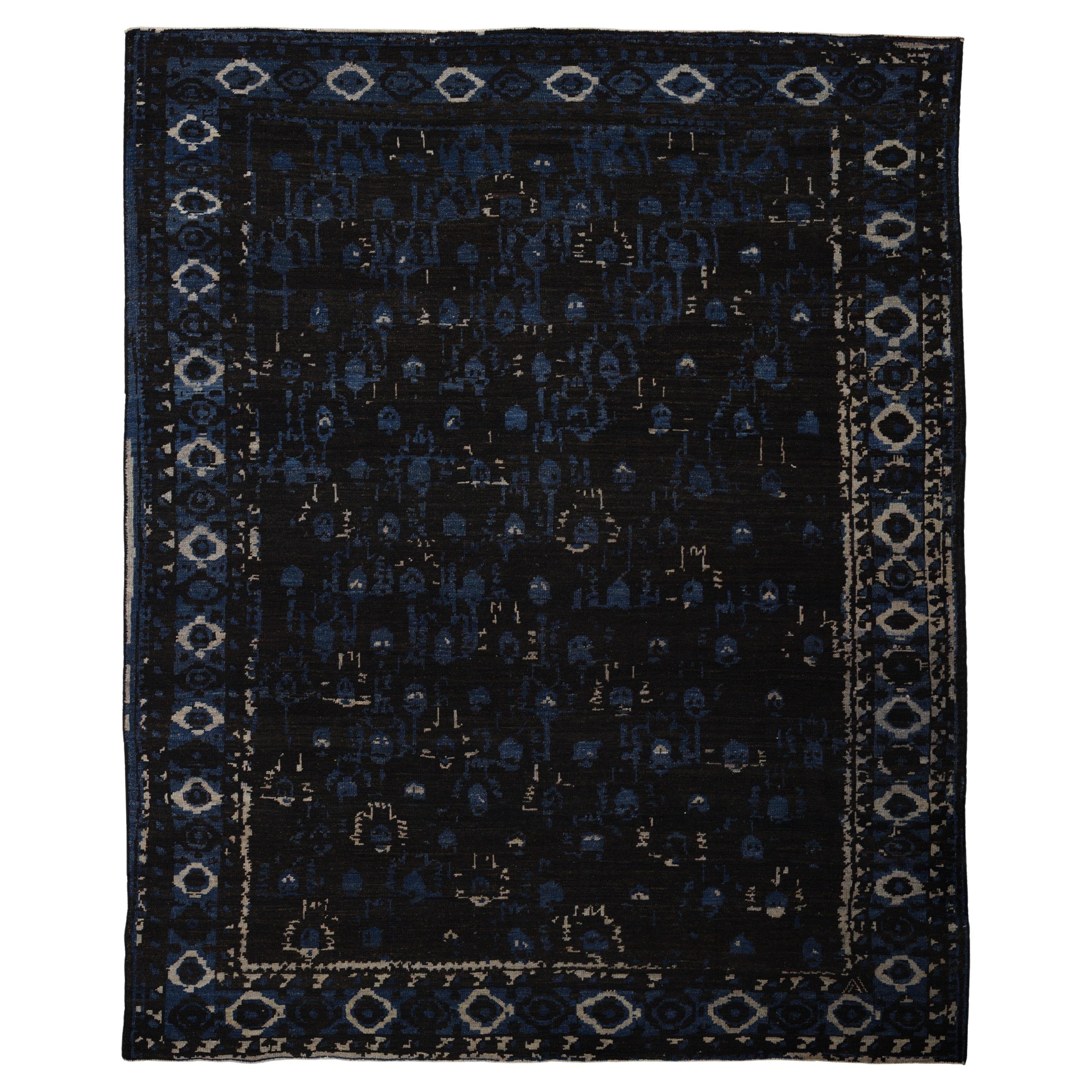 Schwarz Blau Persische Wolle Hand geknüpft Teppich 7 Fuß 4 in x 10 Fuß 9 in