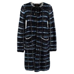Louis Vuitton Schwarzer & blauer Tweed-Mantel mit Fensterpaneel-Karo - S