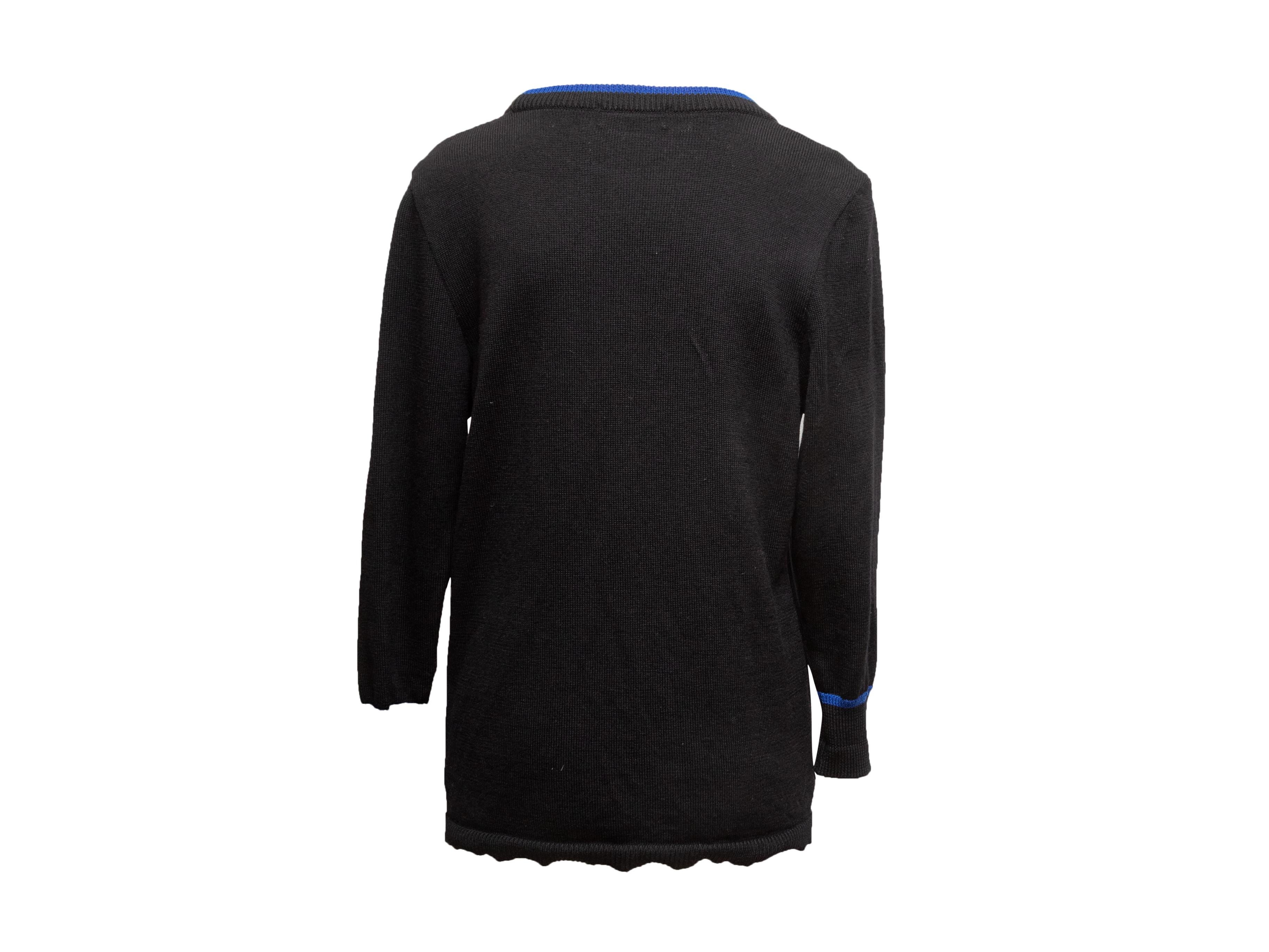 Schwarz & Blau Yves Saint Laurent V-Ausschnitt Strickjacke Größe US S im Zustand „Gut“ im Angebot in New York, NY
