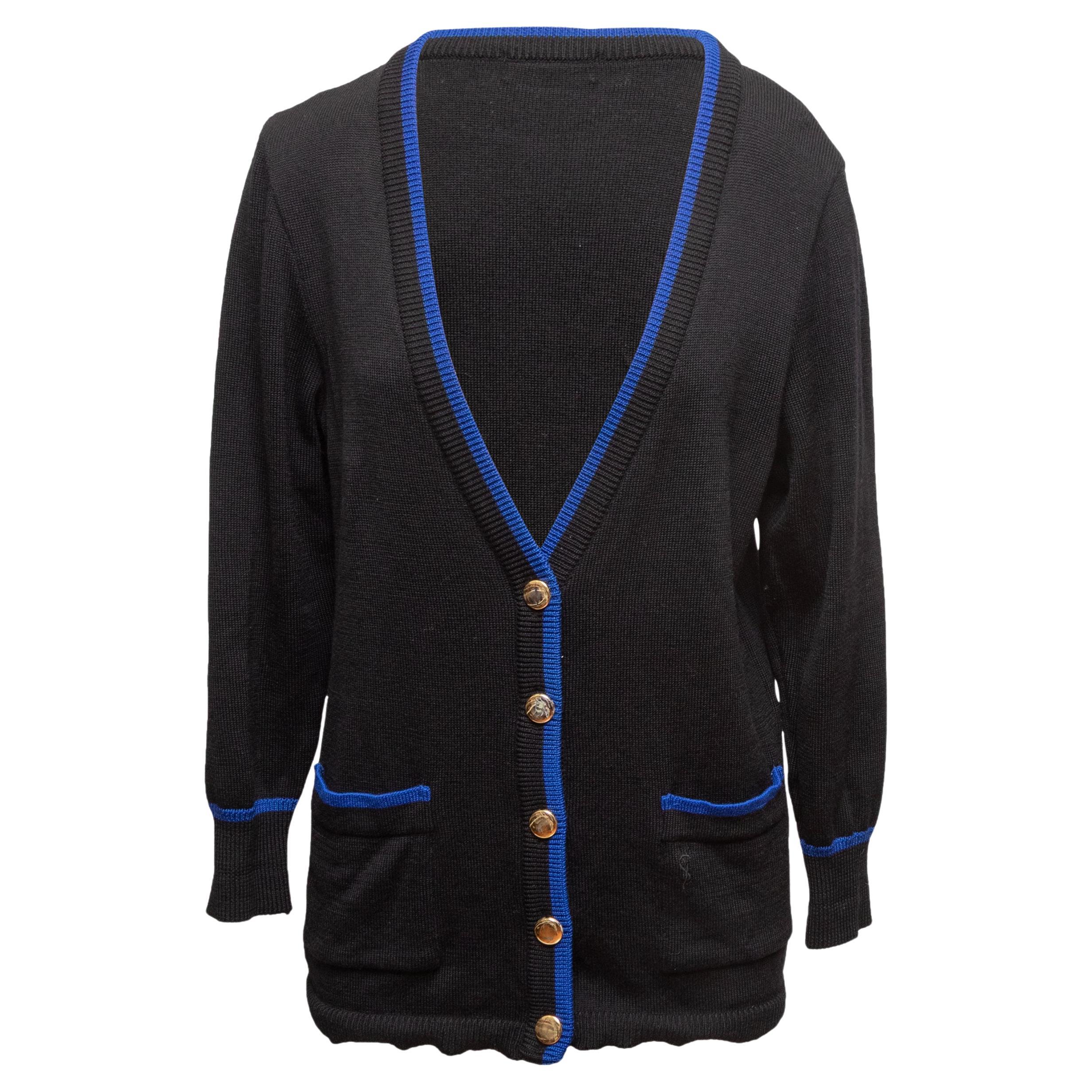 Cardigan con scollo a V Yves Saint Laurent nero e blu taglia V.I.I.S.