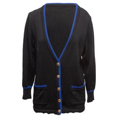 Cardigan con scollo a V Yves Saint Laurent nero e blu taglia V.I.I.S.