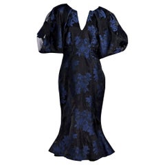 Black & Blue Zac Posen Floral Trumpet-Hem Dress