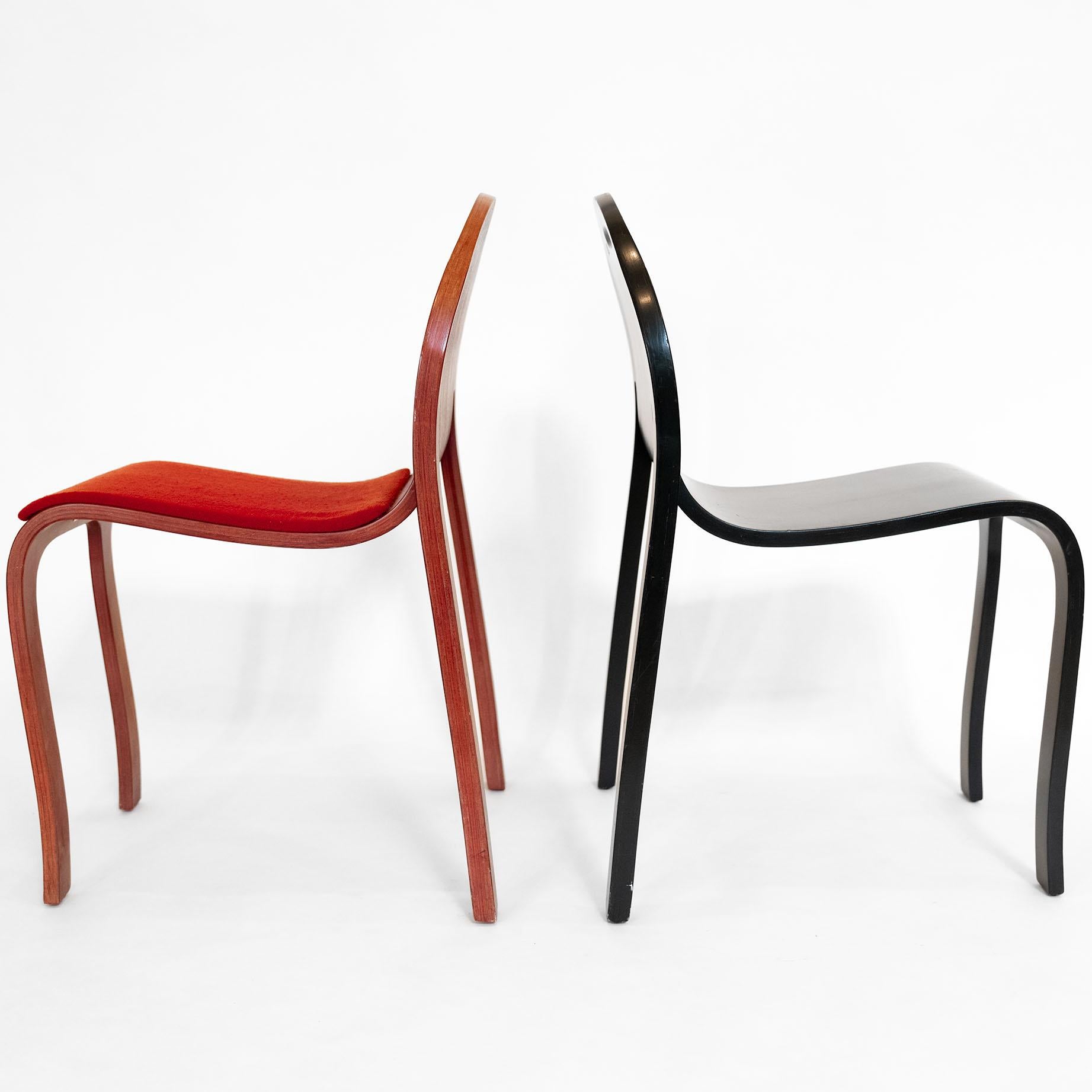 Black Bodyform Chair by Peter Danko, Bent Plywood In Fair Condition For Sale In Brooklyn, NY