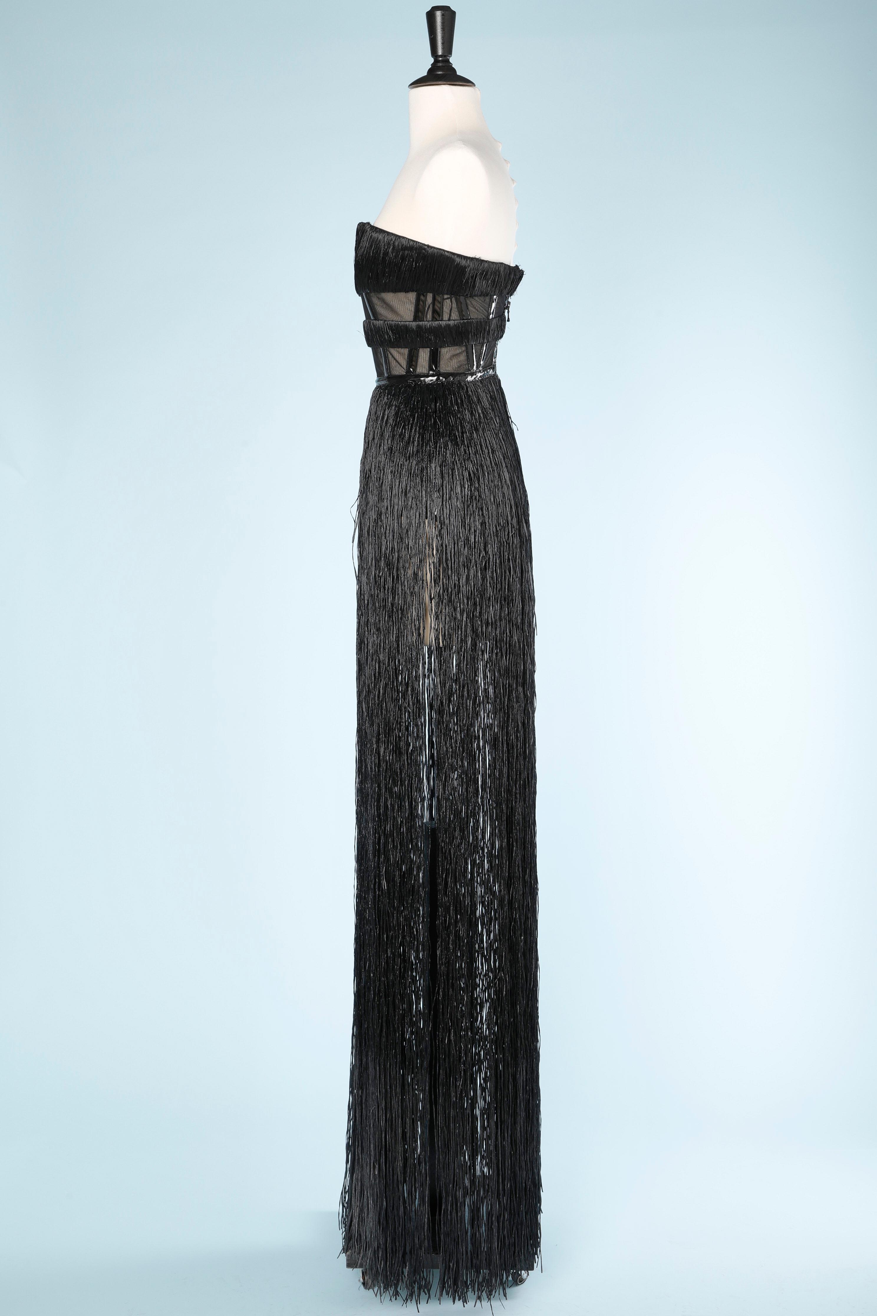 Women's Black bodysuit  with raphia fringes 