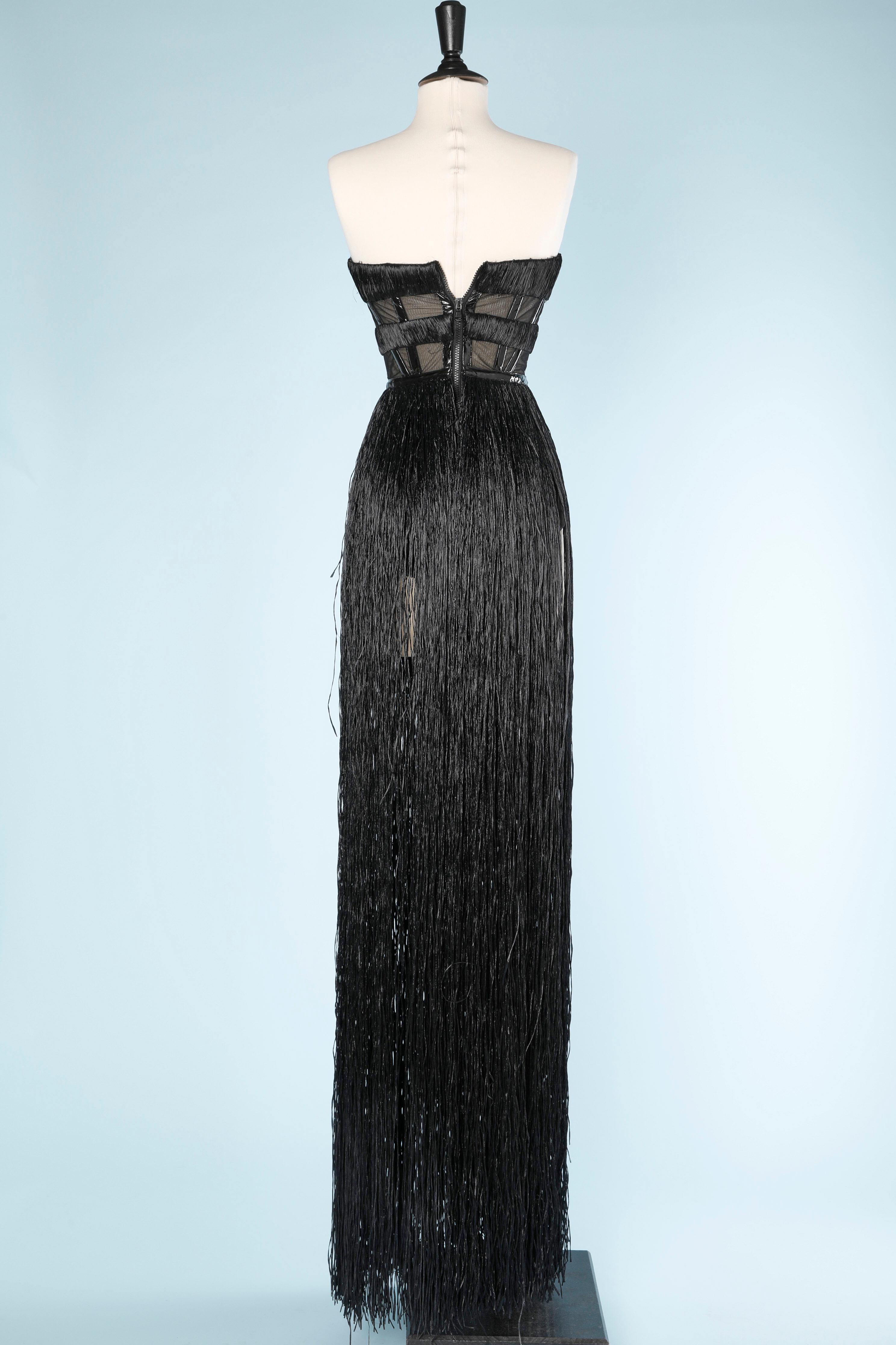Black bodysuit  with raphia fringes  1
