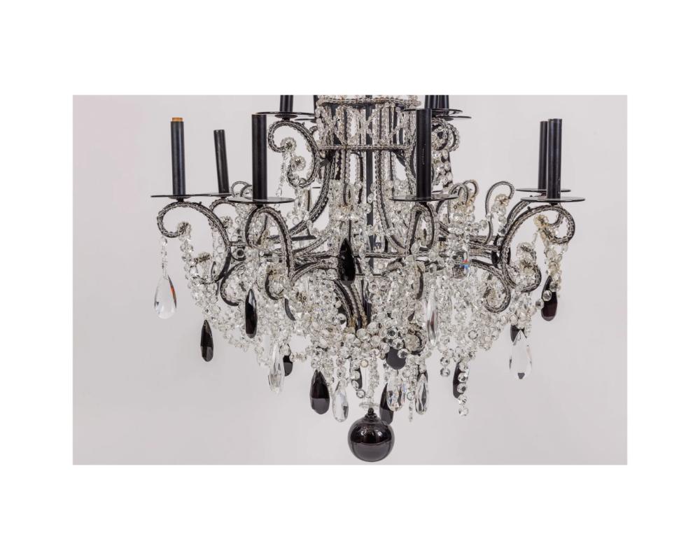 Unknown Black Bohemian Crystals Glass Twelve Light Two Tier Chandelier For Sale