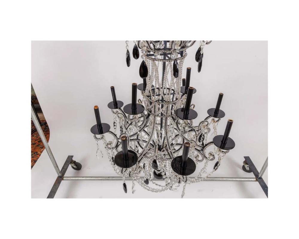 20th Century Black Bohemian Crystals Glass Twelve Light Two Tier Chandelier For Sale